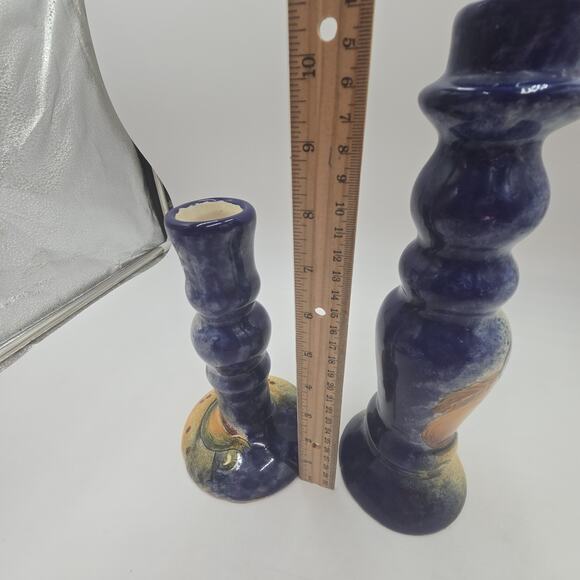 Vintage Mexican Talavera Handpainted Fruit Candlesticks Set of 2 Signed - Picture 8 of 8